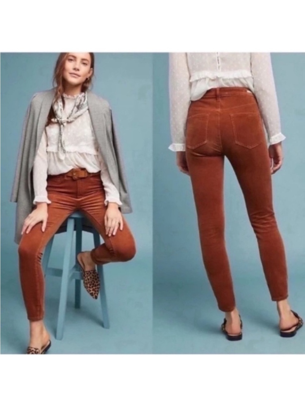 ANTHROPOLOGIE PILCRO THE LETTERPRESS High-Rise Skinny Brown Corduroy Pants Sz 28
